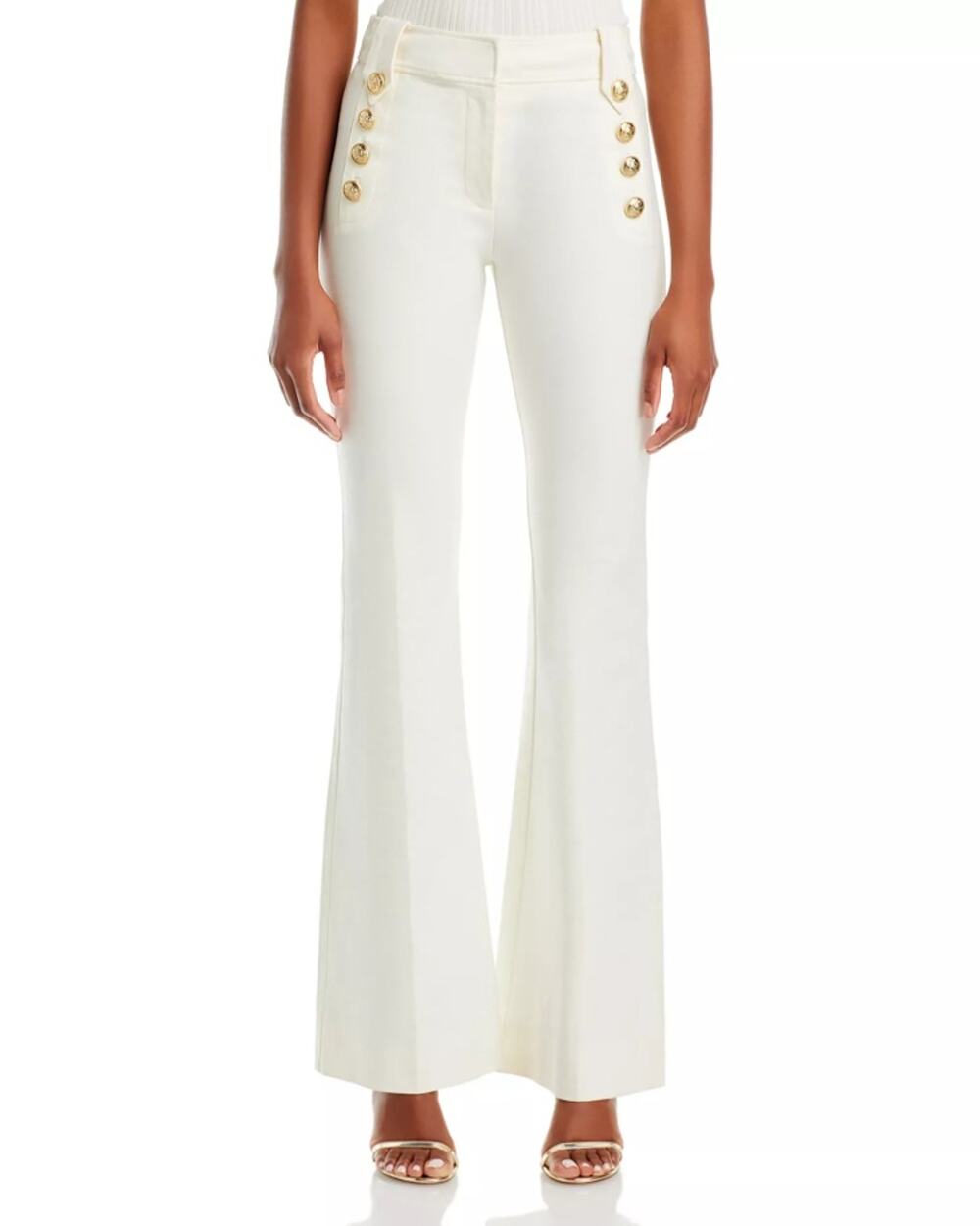 Derek Lam 10 Crosby Women White / Gold Cotton Robertson Flare Pants Size US 8